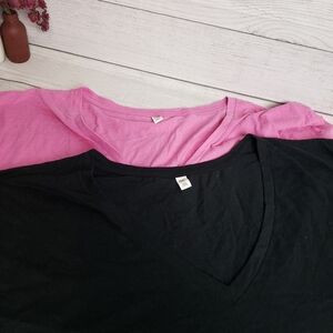 BP. Brass Plum Nordstrom Private Label 2pk Black Pink v Neck Tee‎ Women's 4X
